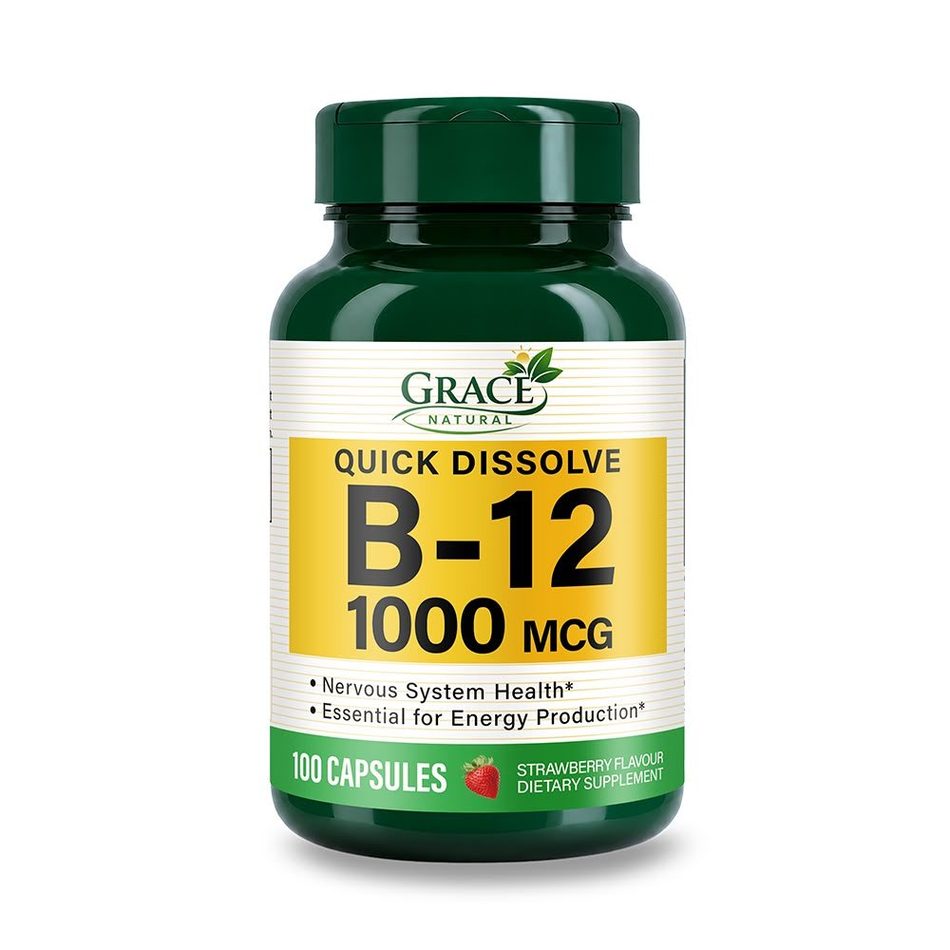 Quick Dissolve B-12 1000mcg — 100 Capsules, Grace Natural, marketed and distributed by Grace Danez Resources