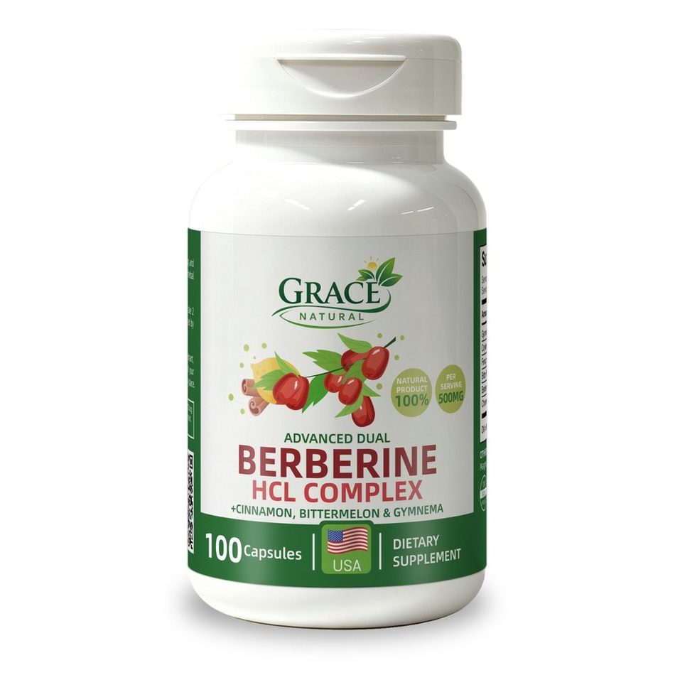 Advanced Dual Berberine HCL Complex — 100 Capsules, Grace Natural, marketed and distributed by Grace Danez Resources