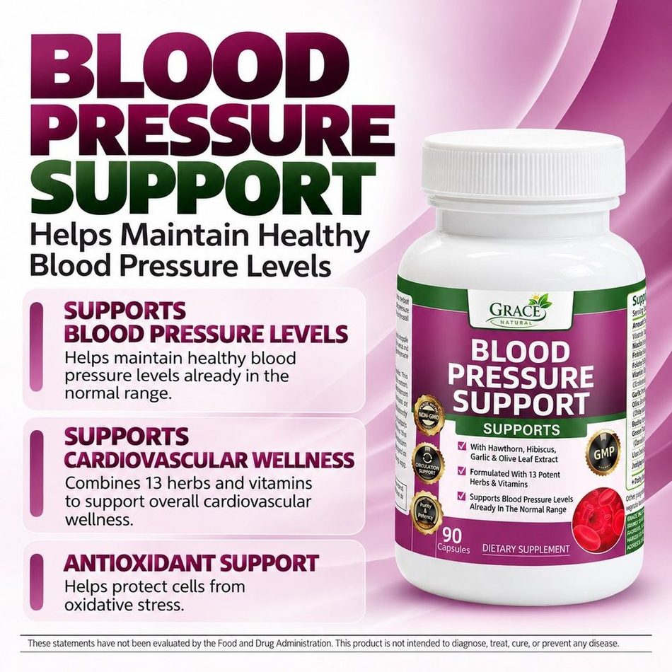 Blood Pressure Support — 90 Capsules, Grace Natural, marketed and distributed by Grace Danez Resources
