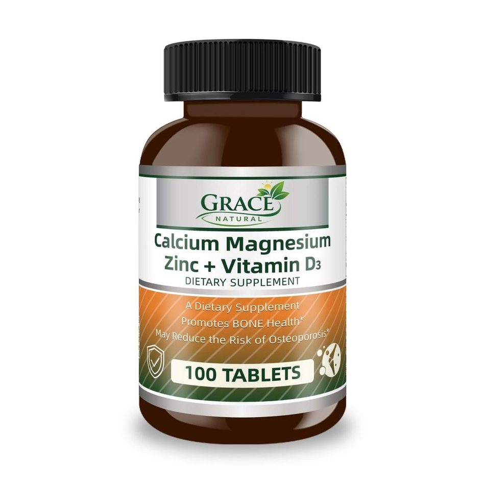 Calcium Magnesium Zinc + Vitamin D3 — 100 Tablets, Grace Natural, marketed and distributed by Grace Danez Resources
