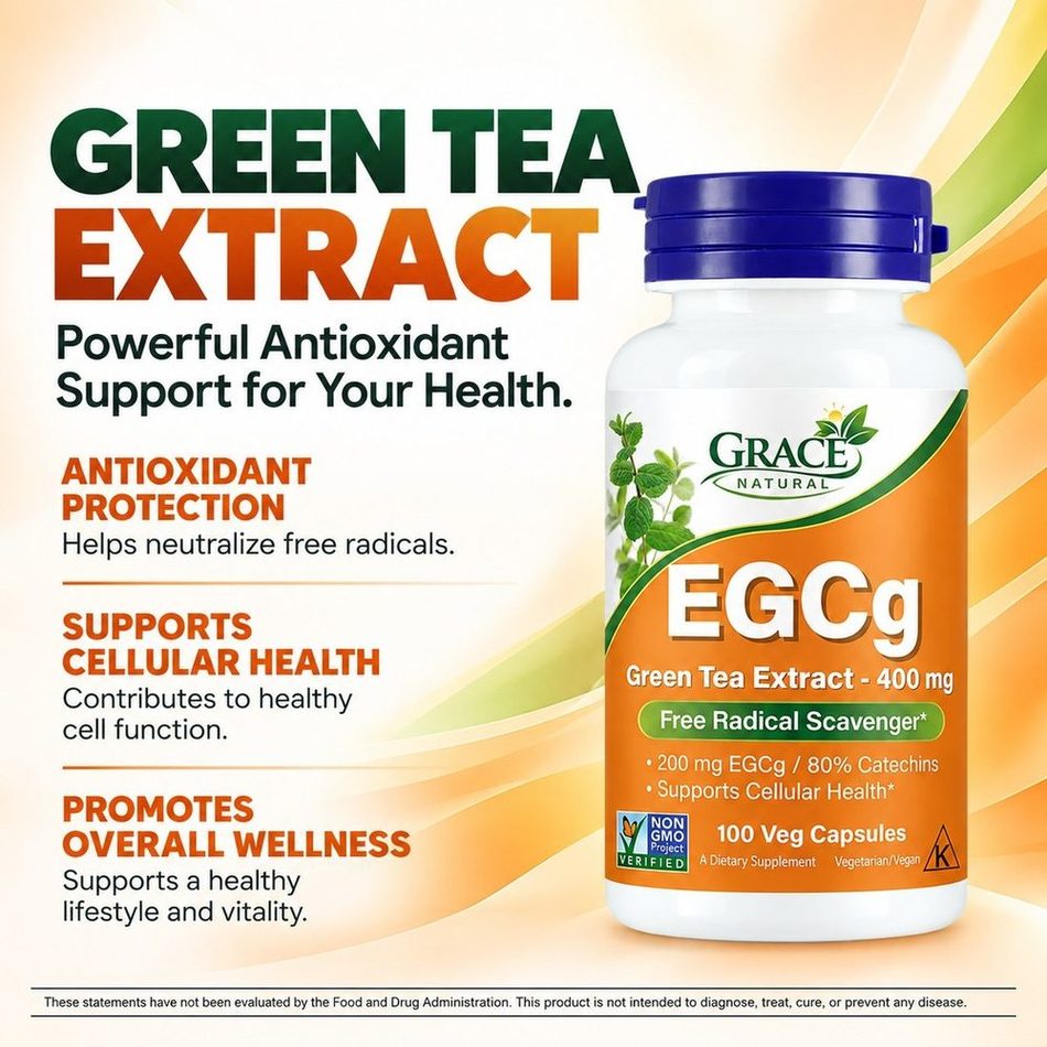 EGCg Green Tea Extract 400mg — 100 Veg Capsules, Grace Natural, marketed and distributed by Grace Danez Resources