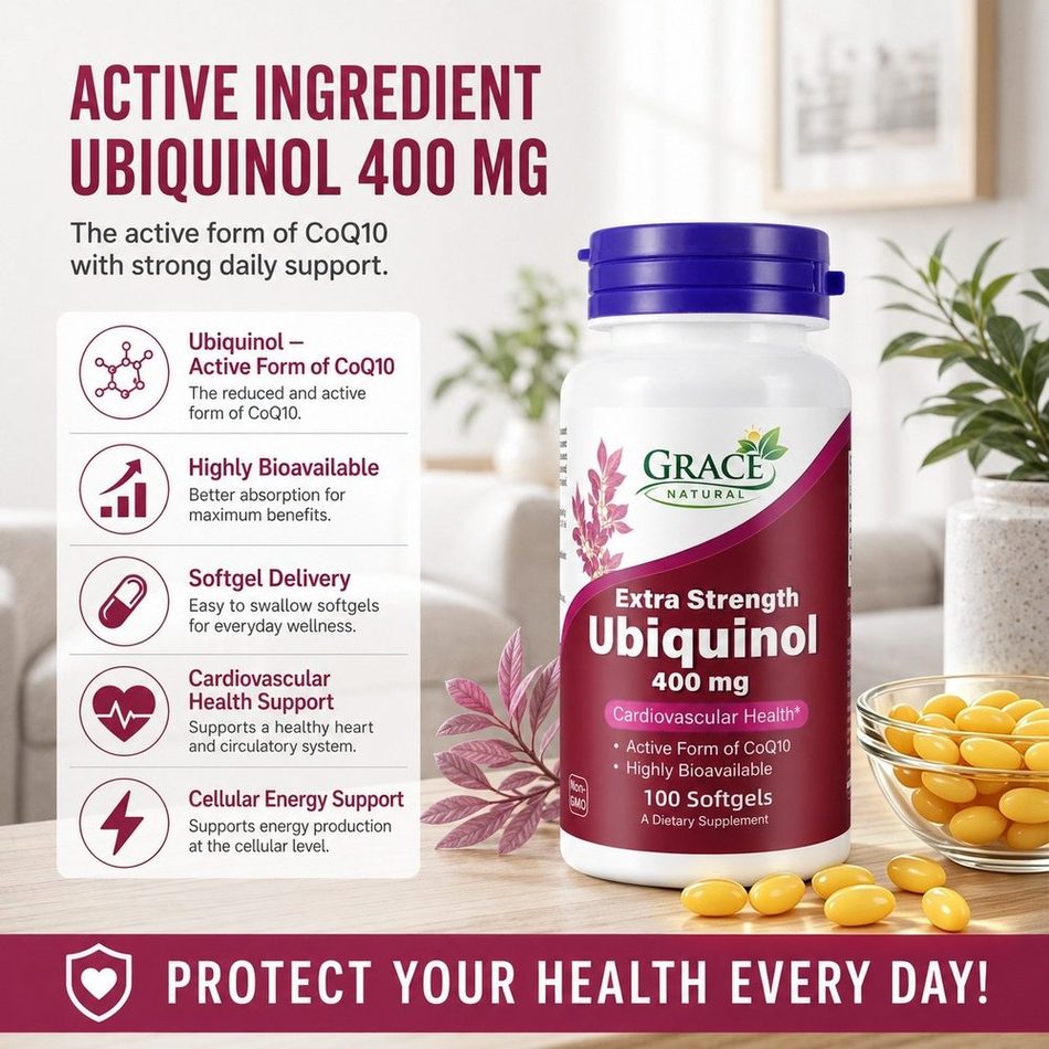 Extra Strength Ubiquinol 400mg — 100 Softgels, Grace Natural, marketed and distributed by Grace Danez Resources
