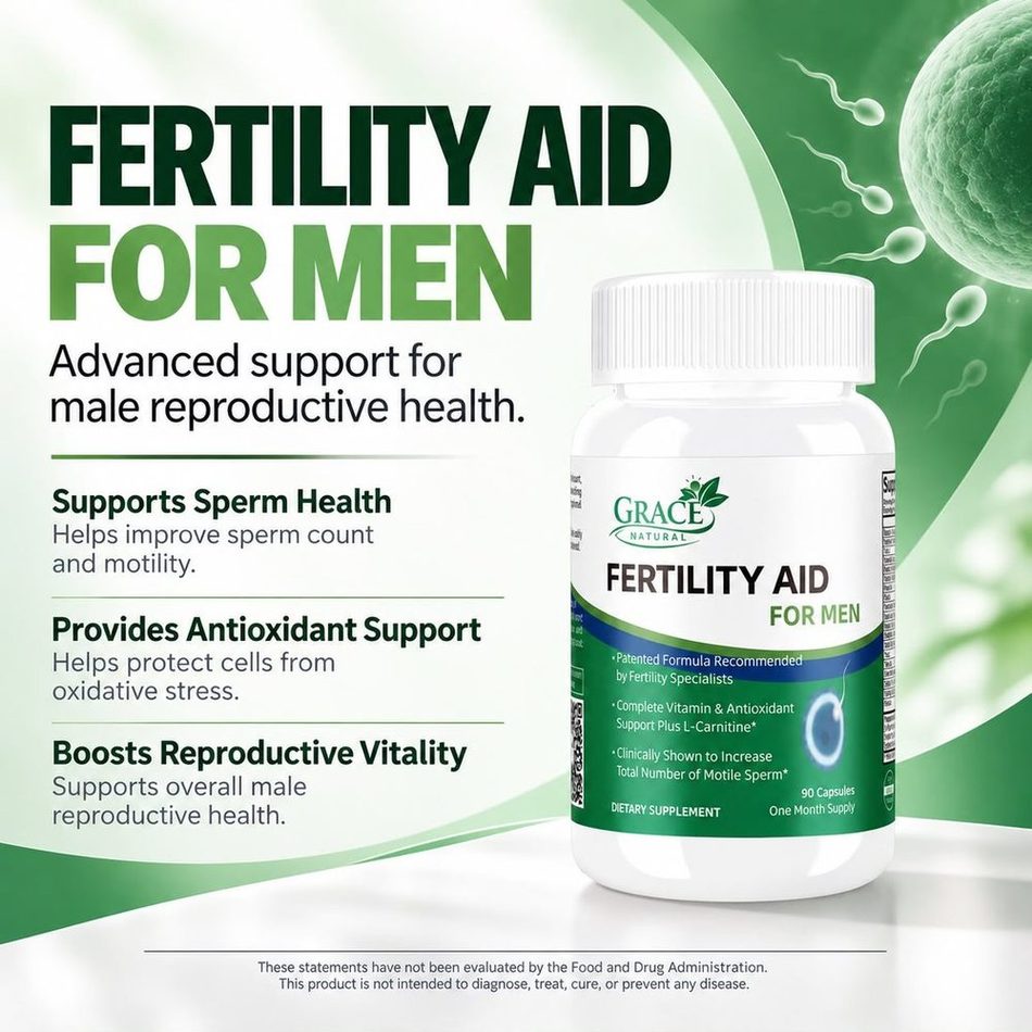 Fertility Aid for Men — 90 Capsules · One Month Supply, Grace Natural, marketed and distributed by Grace Danez Resources