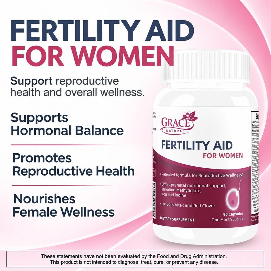 Fertility Aid for Women — 90 Capsules · One Month Supply, Grace Natural, marketed and distributed by Grace Danez Resources