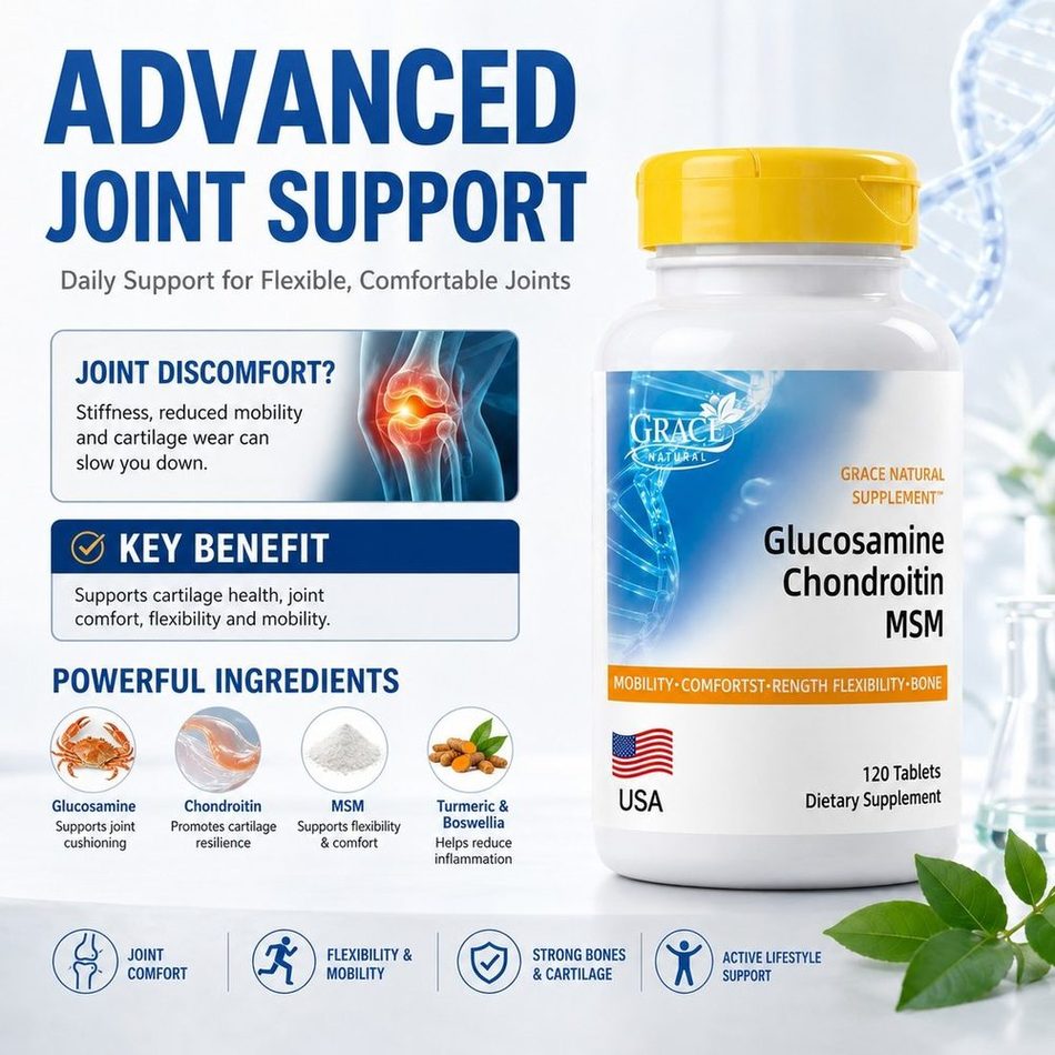 Grace Natural Glucosamine Chondroitin MSM, 120 tablets, advanced joint support