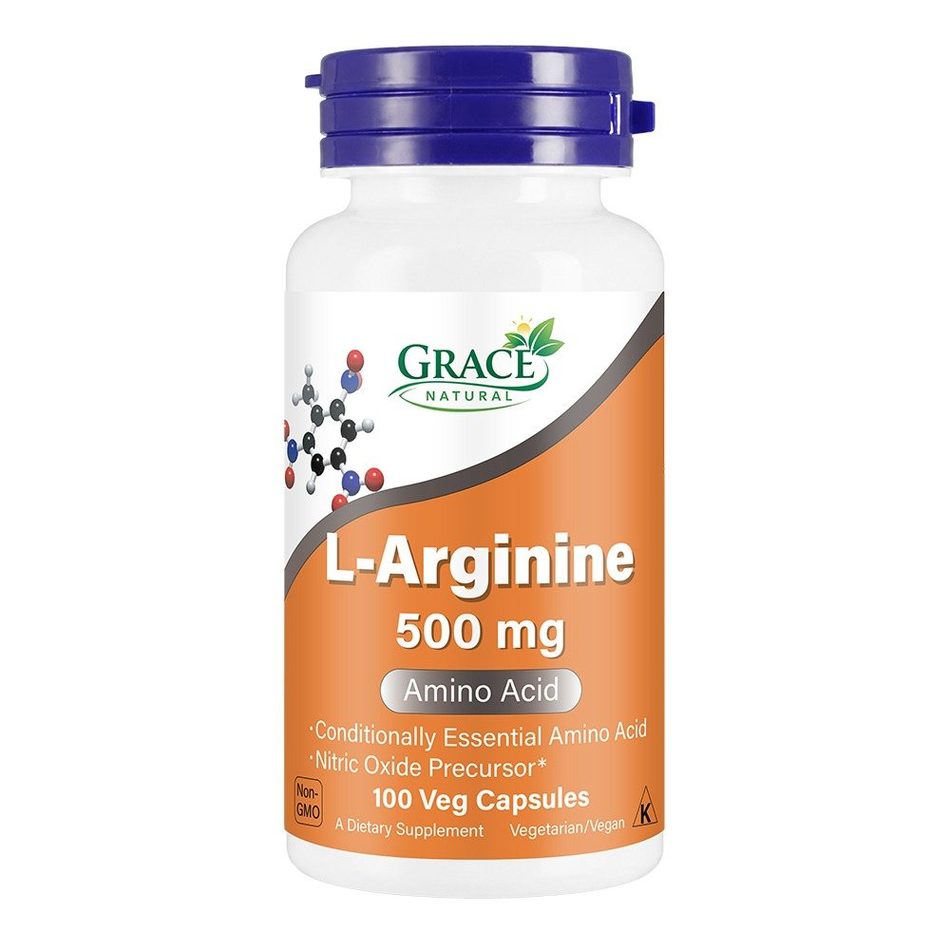 L-Arginine 500mg — 100 Veg Capsules, Grace Natural, marketed and distributed by Grace Danez Resources