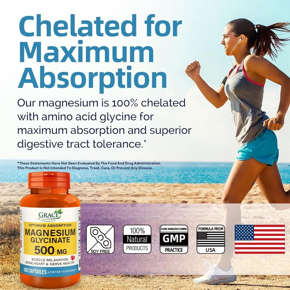 Magnesium Glycinate 500mg — 100 Capsules, Grace Natural, marketed and distributed by Grace Danez Resources