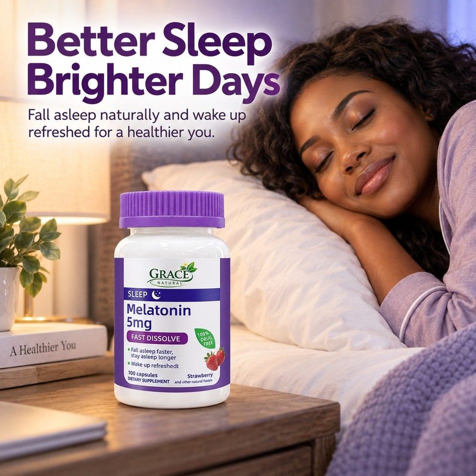 Melatonin 5mg Fast Dissolve — 100 Capsules, Grace Natural, marketed and distributed by Grace Danez Resources