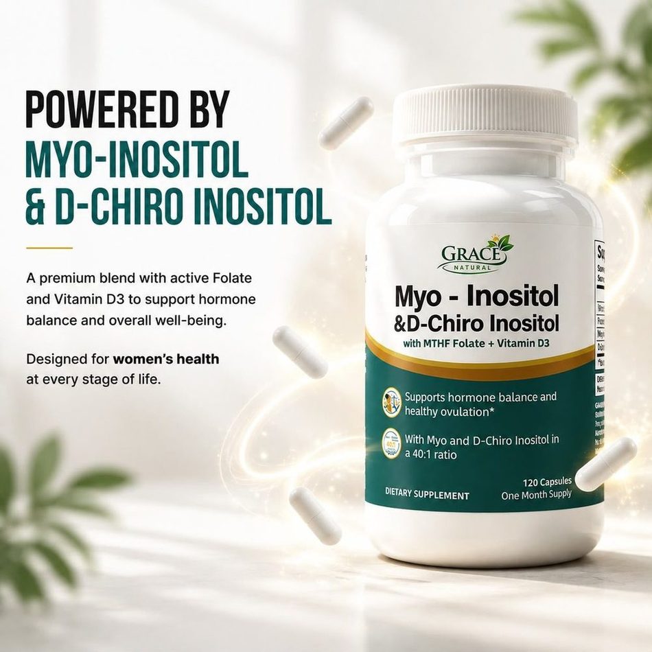 Myo-Inositol & D-Chiro Inositol — 120 Capsules · One Month Supply, Grace Natural, marketed and distributed by Grace Danez Resources