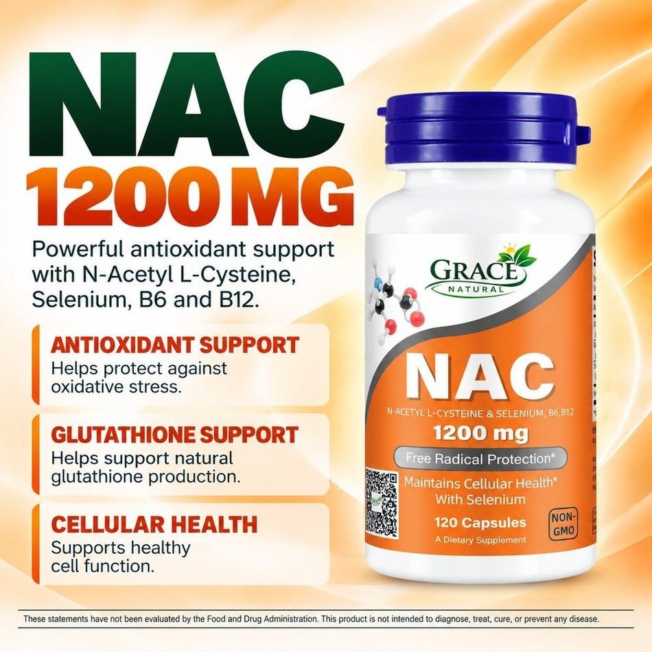 NAC 1200mg — 120 Capsules, Grace Natural, marketed and distributed by Grace Danez Resources
