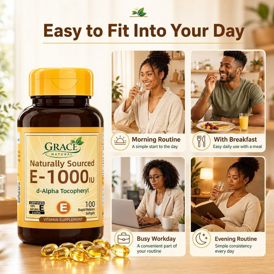 Naturally Sourced Vitamin E-1000 IU — 100 Rapid Release Softgels, Grace Natural, marketed and distributed by Grace Danez Resources